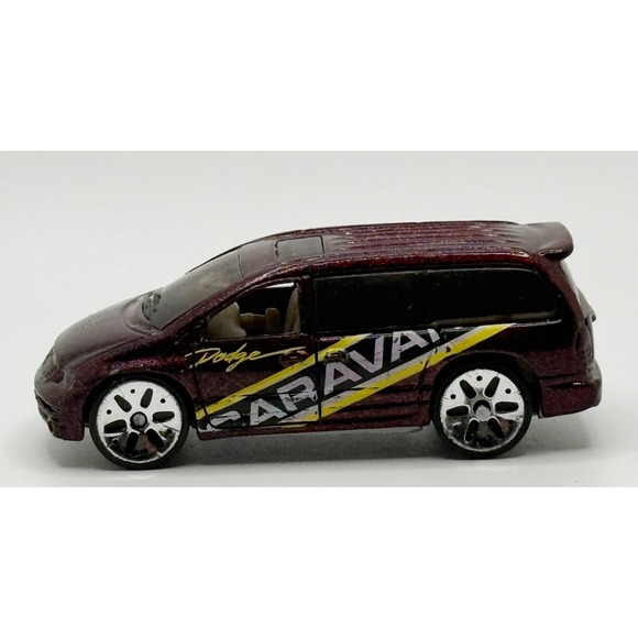 Hot Wheels Other - HOT WHEELS DODGE CARAVAN MAROON 1:64 DIECAST 3" VAN W/ YELLOW WHITE & BLACK 1997